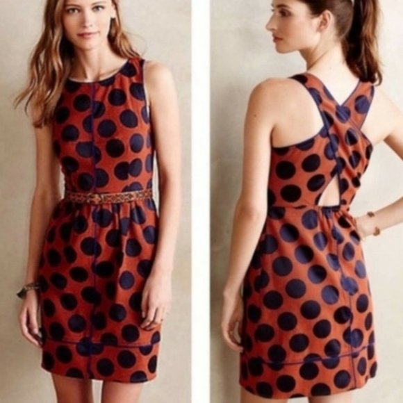 Anthropologie Dresses & Skirts - Anthropologie Size 0 Maeve Rokin Orange Blue Criss Cross Back Polka Dot Dress